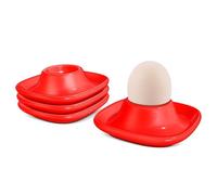 Flexzion Lot de 4 coquetiers souples en céramique rouge empilables avec base pour servir, petit déjeuner, brunch, décoration de table de cuisine, rouge