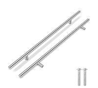 Flexzion Lot de 5 poignées d'armoire de cuisine argentées, 61 cm, centre des trous de 38,1 cm, barre en T en acier inoxydable avec nickel brossé satiné, quincaillerie pour porte de placard de cuisine