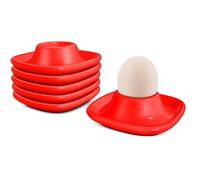 Flexzion Lot de 6 coquetiers pour œufs durs en céramique - Coquetiers empilables avec base pour servir, petit déjeuner, brunch - Décoration de table de cuisine, rouge