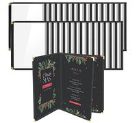 Flexzion Menu Couverture 8.5X11 pouces Noir Triple Fold Porte-livre de style avec 3 Page 6 Vue d'angle de protection pour Hôtel Restaurant Deli Cafés Bars Pubs 30 pack Transparent