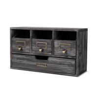 Flexzion Organisateur de bureau en bois, ensemble de tiroirs, meuble de rangement - rustique, finition bois brun flammé, pour bureau, projet de bricolage, organisateur avec 4 tiroirs et portes