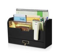 Flexzion Organiseur de bureau rustique en bois - Organisateur d'accessoires, stylos, factures et courrier pour accessoires de bureau - Organiseur de bureau avec tiroirs pour bureau, espace de travail