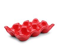 Flexzion plateau à ?ufs 12 ?ufs - support à ?ufs en porcelaine boîte d'organisation décorative pour servir les ?ufs et stocker au réfrigérateur ou comptoir dans la cuisine à la maison (rouge)