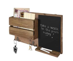 Flexzion Porte-manteau étagère support mural en bois pour entrée de courrier et clés en bois - Petit meuble de rangement mural style campagne avec tableau noir ardoise pour entrée de maison ou bureau