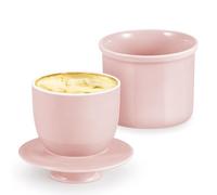 Flexzion Pot à beurre en porcelaine - Plat français avec couvercle, plateau de table à tartiner doux et doux, support scellé à l'eau douce, collection rétro, décoration de ferme (rose)