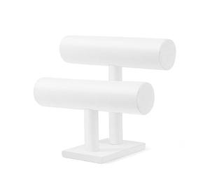 Flexzion Présentoir à bijoux en velours blanc à 2 niveaux avec barre en T - Support de rangement amovible pour collier, bracelet, boucles d'oreilles, bracelets, pendentifs, bracelet de cheville,
