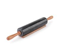 Flexzion Rouleau à pâtisserie en marbre Noir de 25,4 cm avec poignée en Bois et Support de Base, Rouleau à pâtisserie en marbre pour pâtisserie, Pizza, pâte à Pizza, Fondant, Biscuits, Tarte, pâtes,