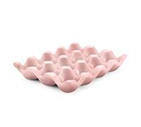 Flexzion Support à œufs en céramique pour 12 œufs - Support à œufs en porcelaine - Organisateur de rangement décoratif pour armoire, plan de travail, cuisine (rose)
