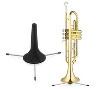 Flexzion Support de trompette en forme de cloche - Pliable - Compact - Portable - En acier - 3 pieds - Niveau au sol - Avec compartiment à pinces auto-rangement et support - Patins en feutre - Noir