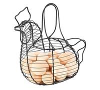 Flexzion Support pour œufs de poule, petit panier de collecte d'œufs en fil métallique avec poignée pour œufs de ferme, fruits, légumes, style rustique de ferme, noir
