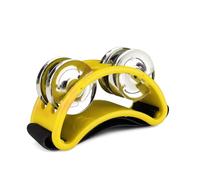 Flexzion Tambourin à pied avec grelots en acier à double rangée-instrument à percussion pour enfants adultes Cajon fête KTV Jouet cadeau chanteur et guitaristes (Jaune)