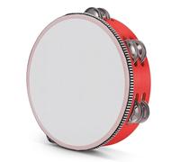 Flexzion Tambourin portatif en bois pour adultes - 20,3 cm - Double rangée - 8 paires de jingles (rouge) - Instrument de musique à percussion rond Tamborines avec zills en métal