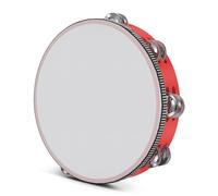 Flexzion Tambourin portatif en bois pour adultes - 25,4 cm - Double rangée - 8 paires de jingles (rouge) - Instrument de musique à percussion rond Tamborines avec zills en métal