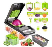 Fleymu Mandoline Cuisine (16 en 1), Coupe Legumes Multifonctions | Découpeur de Légumes Manuel pour Oignon Carotte Concombre Tomates Fruits, Rapeuse Legume et Fromage - Idéal Accessoire Cuisine