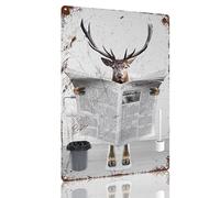 FLFGIDD Plaque en étain vintage avec motif d'élan et cerf qui lit un journal dans les toilettes - Décoration murale amusante pour salle de bain, toilettes, bar, maison - 20,3 x 30,5 cm
