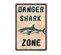 FLFGIDD Plaque en métal avec zone de requin danger, décoration murale 20,3 x 30,5 cm