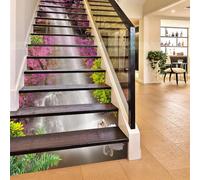 FLFK 13Pcs 3D Cascade de fleurs violettes Autocollants d'escalier auto-adhésifs Peel And Stick Escalier Riser Stickers