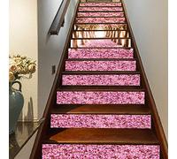 FLFK 13Pcs 3D Fleurs de cerisier rose romantique Autocollants d'escalier auto-adhésifs Peel And Stick Escalier Riser Stickers