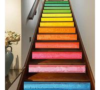 FLFK 13Pcs 3D Peinture à l'huile colorée d'art d'arc-en-ciel Autocollants d'escalier auto-adhésifs Peel And Stick Bibliothèque de simulation Escalier Riser Stickers
