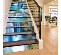 FLFK 13Pcs 3D Pierre cascade Autocollants d'escalier auto-adhésifs Peel And Stick Escalier Riser Stickers Imperméable Décor À La Maison Escalier Decal Escalier Murale Stickers