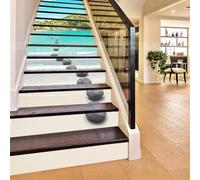 FLFK 13Pcs 3D Route pavée jusqu'à la plage auto-adhésifs Peel and Stick Escalier Riser Stickers Escalier Stickers