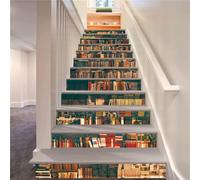 FLFK 15 Pcs 3D Bibliothèque Autocollants Escalier Auto adhésifs Peel and Stick Bibliothèque De Simulation Escalier Riser Stickers 39.3"x 7"