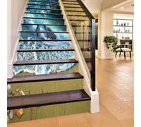 FLFK 15 Pcs 3D Dauphin Océan Plage Étoile de mer Autocollants d'escalier auto-adhésifs Peel and Stick Escalier Riser Stickers Escalier Stickers 39.3"x 7"