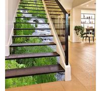 FLFK 15 Pcs 3D Paysage d'herbe verte Autocollants d'escalier auto-adhésifs Peel and Stick Escalier Riser Stickers Escalier Stickers 39.3"x 7"