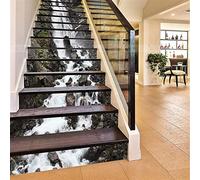 FLFK 15Pcs 3D Paysage cascade de pierre Autocollants d'escalier auto-adhésifs Peel And Stick Escalier Riser Stickers Imperméable Décor À La Maison Escalier Decal Escalier Murale Stickers