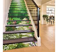 FLFK 15Pcs 3D Paysage de forêt de bambous au printemps Autocollants d'escalier auto-adhésifs Peel And Stick Escalier Riser Stickers