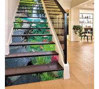 FLFK 15Pcs 3D Paysage de jardin Autocollants d'escalier auto-adhésifs Peel And Stick Escalier Riser Stickers