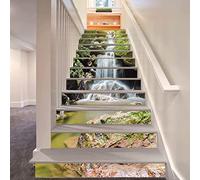 FLFK 15Pcs 3D Paysage naturel de cascades Autocollants d'escalier auto-adhésifs Peel And Stick Escalier Riser Stickers Imperméable Décor À La Maison Escalier Decal Escalier Murale Stickers