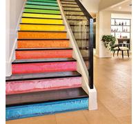 FLFK 15Pcs 3D Peinture à l'huile colorée d'art d'arc-en-ciel Autocollants d'escalier auto-adhésifs Peel And Stick Bibliothèque de simulation Escalier Riser Stickers