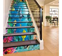 FLFK 15Pcs 3D Poissons dauphins sous l'eau Autocollants d'escalier auto-adhésifs Peel And Stick Escalier Riser Stickers