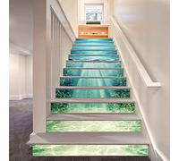 FLFK 15Pcs 3D Profond Bleu Océan auto-adhésifs Peel and Stick Escalier Riser Stickers Escalier Stickers