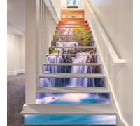 FLFK 15pcs Stair Risers Stickers Peel and Stick - Érables arbres et chutes d'eau Autocollants pour escaliers Décalcomanies pour marches d'escaliers Décoration intérieure 39.37 "x7.09"