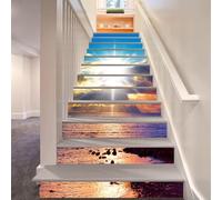 FLFK 15pcs Stair Risers Stickers Peel and Stick - Magnifique lever de soleil sur la mer Autocollants pour escaliers Décalcomanies pour marches d'escaliers Décoration intérieure 39.37 "x7.09"