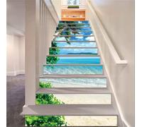 FLFK 15pcs Stair Risers Stickers Peel and Stick - Palmier bleu de la mer Autocollants pour escaliers Décalcomanies pour marches d'escaliers Décoration intérieure 39.37 "x7.09"