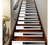 FLFK 3D Blanc et noir Piano Autocollants d'escalier auto-adhésifs Escalier Riser Stickers Décor Escalier Murale 39.3"x 7" x 15 Pcs
