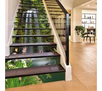 FLFK 3D Cascade Fleurs Poissons Autocollants d'escalier auto-adhésifs Escalier Riser Stickers Décor Escalier Murale 39.3"x 7" x 15 Pcs