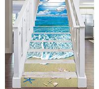 FLFK 3D Ensoleillement Océan Plage Autocollants d'escalier auto-adhésifs Escalier Riser Stickers Décor Escalier Murale 39.3"x 7" x 13 Pcs