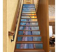 FLFK 3D Le coucher du soleil Bois Pont Jetée Autocollants d'escalier auto-adhésifs Escalier Riser Stickers Décor Escalier Murale 39.3"x 7"x13Pcs