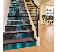 FLFK 3D Paysage de cascade de roche rétro Autocollants d'escalier auto-adhésifs Peler et coller Escalier Riser Autocollants pour la décoration d'école de bureau à domicile 39.3"x 7" x 15 Pcs