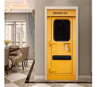 FLFK 3D Sortie d'urgence Autocollant Porte Affiche pour Cuisine Chambre Salle de Bain Auto-adhésif Amovible Murale Décoration 85X215cm