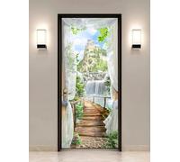 FLFK 3D Vue du château Autocollant Porte Affiche pour Cuisine Chambre Salle de Bain Auto-adhésif Amovible Murale Décoration 77X200cm