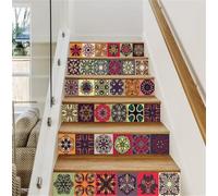 FLFK 6 pièces Autocollant de Tuile Stickers Carrelage Auto-adhésif Étanche pour escalier Cuisine Salle de Bains Autocollant Mural Fond d'écran Décor 100x18cm (GXL351)