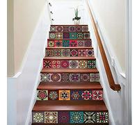 FLFK 6 pièces Autocollant de Tuile Stickers Carrelage Auto-adhésif Étanche pour escalier Cuisine Salle de Bains Autocollant Mural Fond d'écran Décor 100x18cm (GXL350)