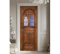 FLFK Motif en bois Vintage Autocollant Porte Affiche Peler et coller 3D pour Cuisine Chambre Salle de Bain Auto-adhésif Amovible Murale Décoration 77X200cm
