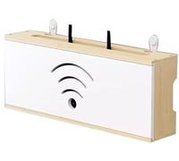 FLFLF Boîte de rangement en bois pour routeur WiFi avec gestion des câbles et design multi-prises, organiseur mural et de bureau pour salon, bureau, home cinéma, #C, S