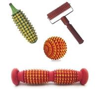 FLFWLASS Kit d'outils de massage en bois : rouleau de pied de 26,7 cm, masseur main/jambe, balle d'acupression Karela pour soulager la douleur et la circulation sanguine (lot de 4)